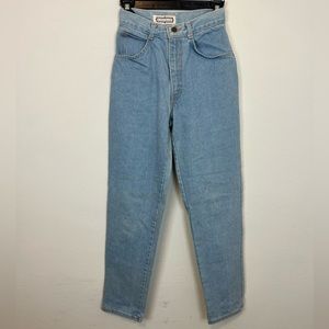 Mixed Blues VTG denim jeans (mom-Jean fit) heart detail on bottom back of legs.